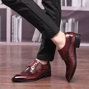 Oxford shoes Pointed Toe Lace-up Red Formal Dress Shoes