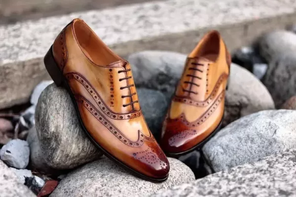 Men's Handmade Leather Brown Brogue Shoes, Formal Dress Shoes, Men Wingtip Lace Shoes,