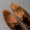 Mens Brown Cap Toe Gentlemen Formal Handmade Brown Leather Suede Shoes, Men Leather Shoes