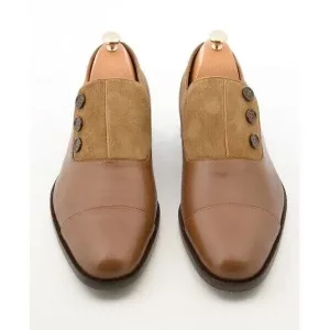 New Handmade Men Tan Brown Shoes, Men's Suede & Leather Shoes,Men's Cap-toe shoes