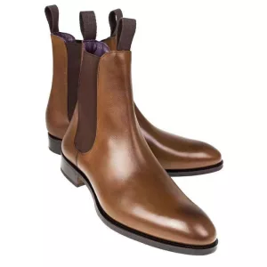 Mens Tan Faux Leather Chelsea Boots