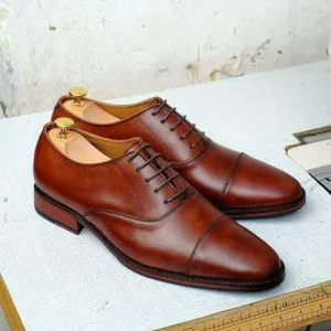 Handmade Brown Leather Lace Up Oxford Shoes For Men's, dress shoes men