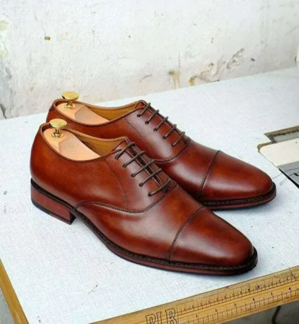 Handmade Brown Leather Lace Up Oxford Shoes For Men's, dress shoes men