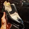 Handmade Men Two Tone Wing Tip Brogue Lace Up Derby Shoes, Real Leather Shoes