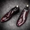 Men's Pure Handmade Burgundy Leather Lace up Wingtip Oxford Brogue Shoes