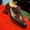 Picture 1 of 4 Handmade Dark Brown Shoes Genuine Crocodile Textured Leather Lace Up Men shoes