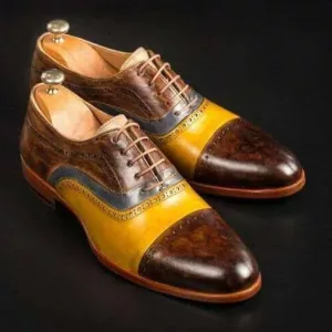 Handmade Multi-Color Leather Lace Up Oxford Shoes For Men's