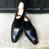 Handmade Men's Black Real Leather,Suede formal monk strap shoe, Men dress shoes