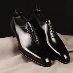 Mens Handmade Genuine Black Leather Oxford Whole cut Lace Up Dress Shoes,