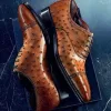 New Handmade Pure Brown Ostrich Leather Stylish Shoes for Men's