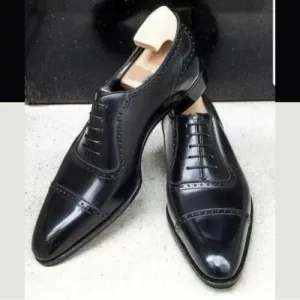 Men's Handmade Black Leather Formal Lace up Dress Shoes