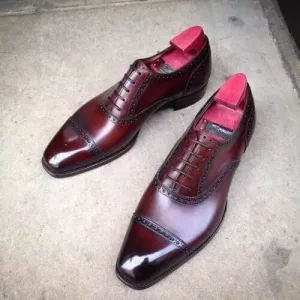 Men's Handmade Leather Burgundy Oxford Shoes