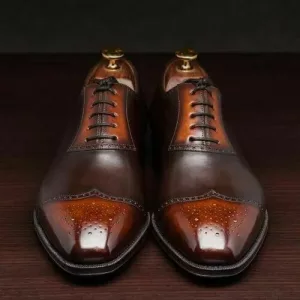 Men's handmade two tone brown leather formal lace-up oxford shoes