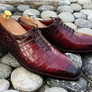 Men's Crocodile Textured Two-tone Lace-up Shoes