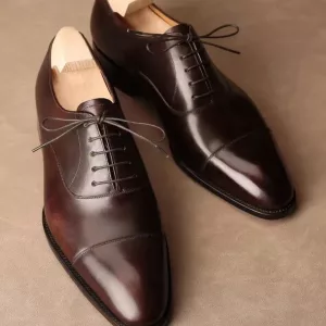 Men's Brown Leather Cap-toe Oxford Dress Shoes