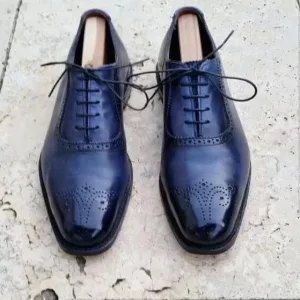 Men's Blue Oxford Cap-toe Lace-up Shoes