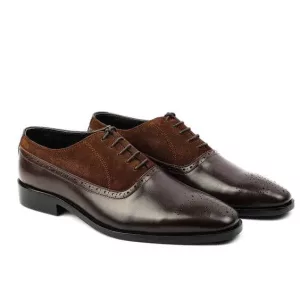 Men's Two-tone Suede Leather Brown Oxford Lace-up Shoes