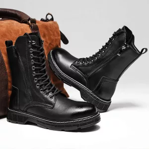 Men's hand made Side Zipper High Ankle Boots ,Men's high ankle boots