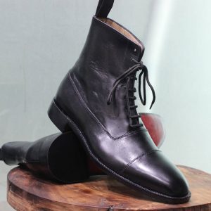 New Handmade Leather Shoes Black Leather High Ankle Lace up Boots, Men Cap Toe ,Boots