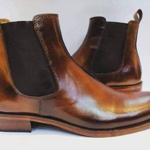 Handmade Black & Brown Colour Leather Boots, Chelsea Ankle High Boots