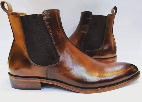 Handmade Black & Brown Colour Leather Boots, Chelsea Ankle High Boots