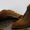 Men's Handmade Brown Suede Leather Lace Up Cap toe High Ankle Boots