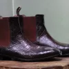 Handmade Leather Brown Crocodile Textured Leather Chelsea High Anklel Boots, Men's Shaded Boots