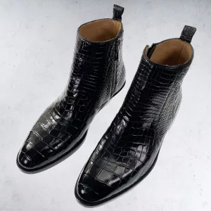 Men's handmade Leather Boots Black Alligator High Ankle boots