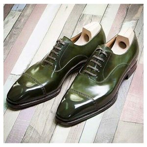 Handmade Mustard Green Leather Shoe, Oxford Lace up Toe cap Dress Shoes