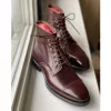 Handmade Men’s Brown Leather Cap Toe Lace Up Boots for Men