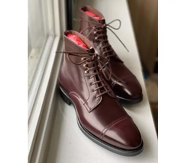 Handmade Men’s Brown Leather Cap Toe Lace Up Boots for Men