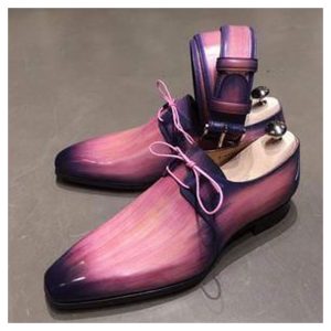 Pure Handmade Genuine Purple Leather Shoe, Derby Lace up Dress Shoes