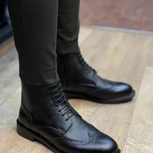 Black Handmade Military Boots, Wing tip High Ankle boots Handmade leather shoes