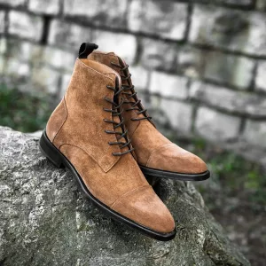 Men's Handmade Brown Leather Lace up Dress Boot, Men Brown High Ankle Boot