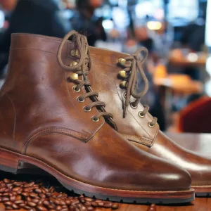 Handmade Men's Brown Ankle High Boots, Men Leather Lace Up Boots Men Leather Boots