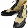 NEW-Handmade Men Wing Tip Ankle High Boots Two Tone Leather & Suede Boots