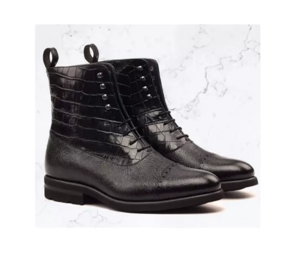 Hand made Attractive Black Leather Alligator Skin Touch Handmade Outstanding Boot