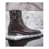 Men's Handmade Alligator Texture Leather Cap Toe Lace Up Double Buckle Boots