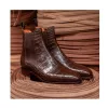 Men's Handmade Brown Color Chelsea Alligator Texture Ankle High Boots