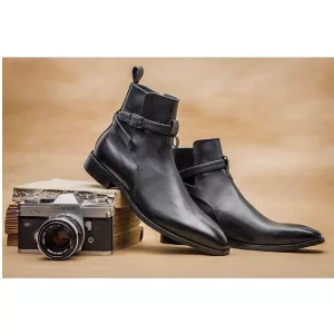 Men's New Handmade Pure Black Color Jodhpur Style Leather Ankle Boots