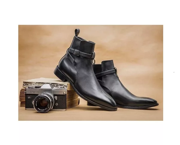 Men's New Handmade Pure Black Color Jodhpur Style Leather Ankle Boots