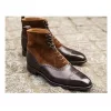 Handmade Bespoke Men's Brown & Suede Leather Upper Lace Up ,Cap Toe Ankle High Boot