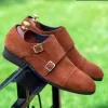 Men's Suede leather monk strap Brown leather Oxford shoes