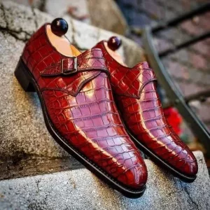 Men's Alligator Pattern Monk strap Oxford Shoes - TheProLeather