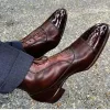 Handmade Ankle High Brown Leather Boots For Men, Men Leather Handmade Boots