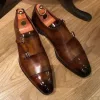 Men's Handmade Patina Shaded Double Monk Strap Dress Shoes