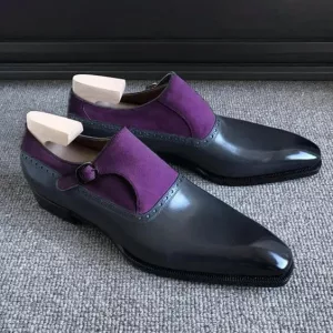 Men's Two-tone Purple & Black Double Monk Strap Oxford Dress Shoes