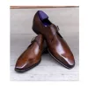 New Pure Handmade Brown Leather Monk Strap Stylish Shoes For Men's